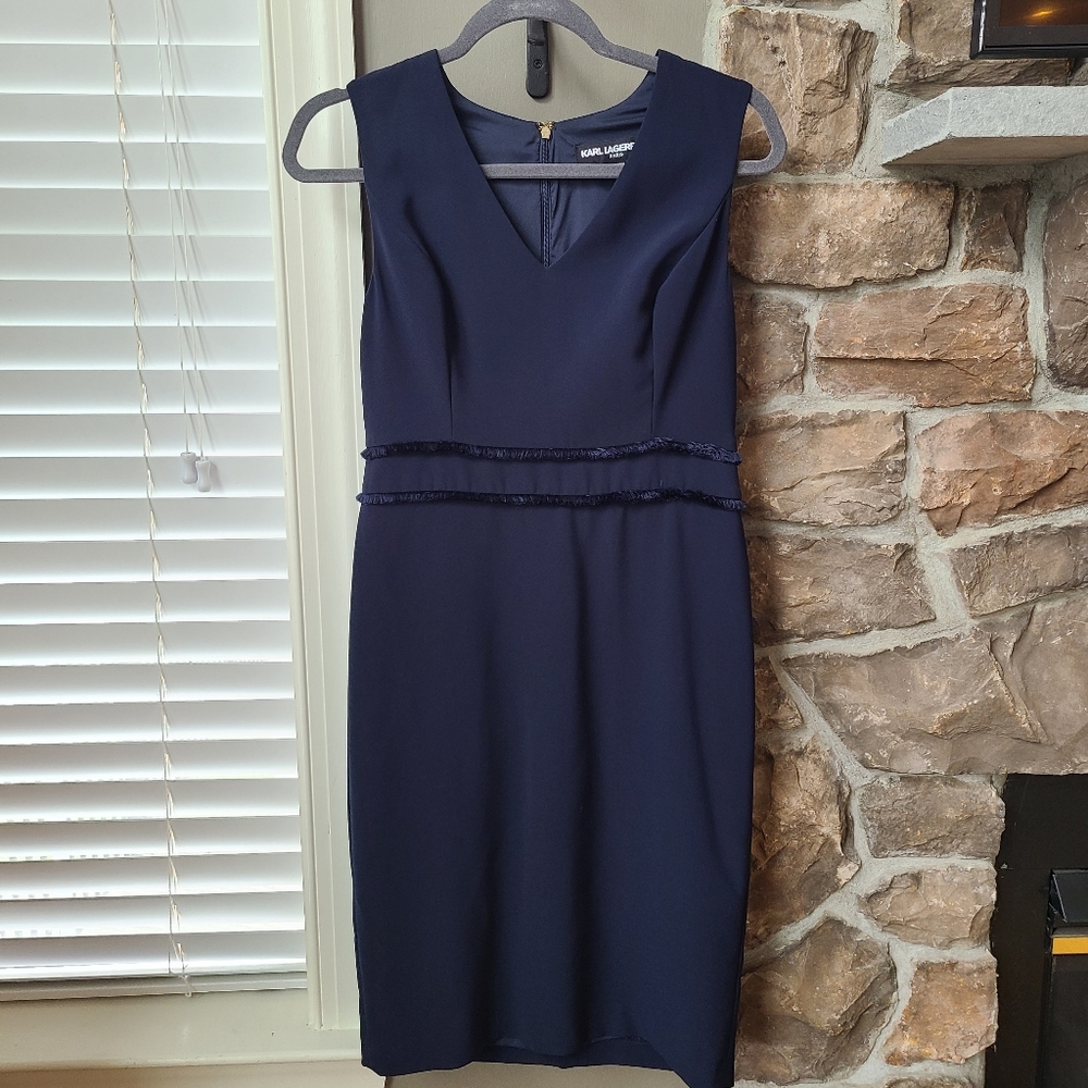 Karl Lagerfeld Paris Size 2 Navy Fringe Sheath Dress